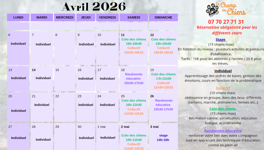 Planning avril 2026